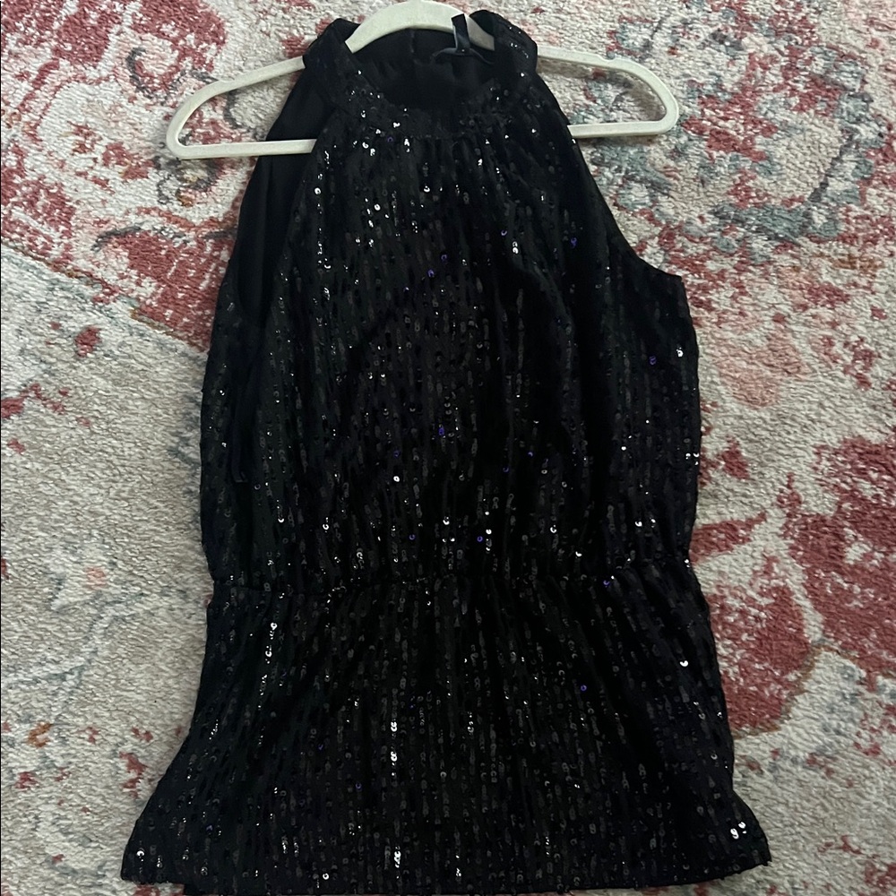 White House Black Market Black Sequin Halter Top